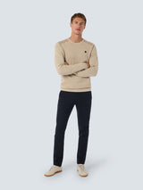 Round Neck Pullover with Refined Two-Tone Jacquard | Cement