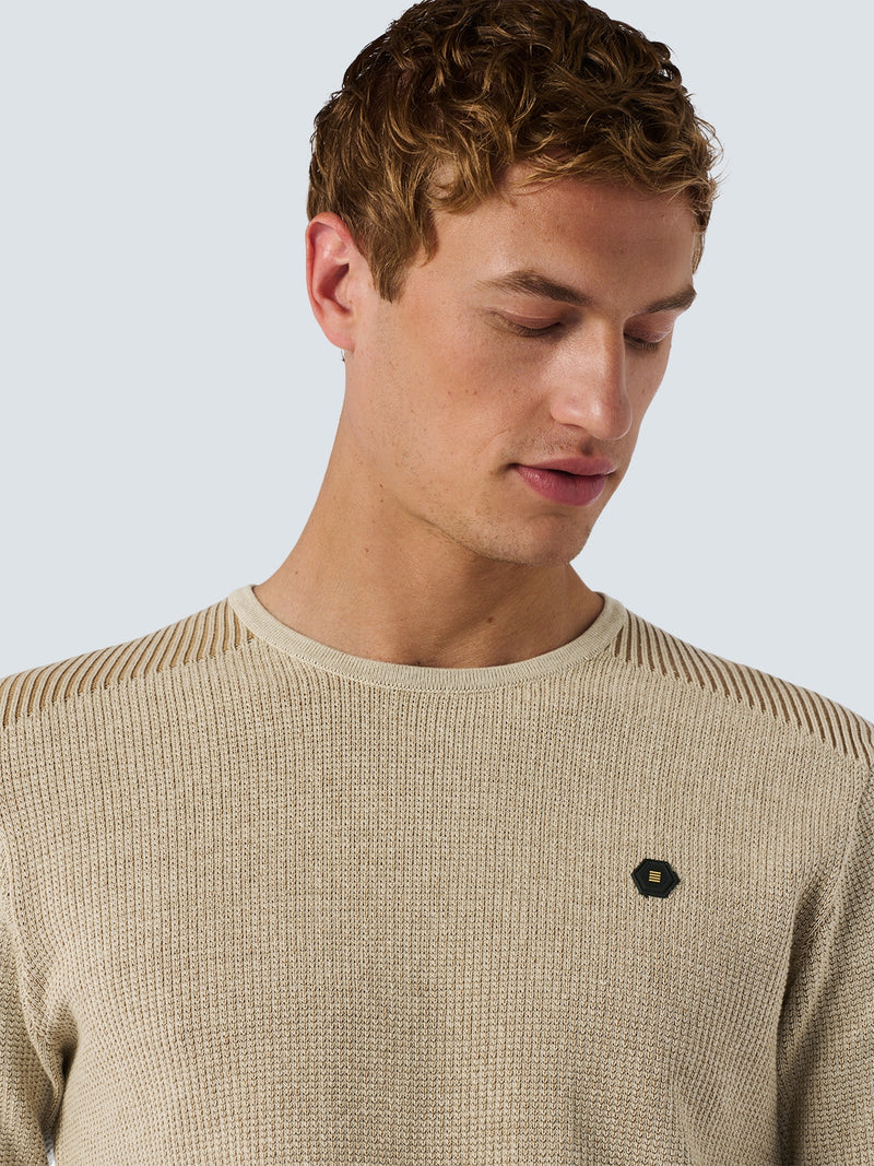 Round Neck Pullover with Refined Two-Tone Jacquard | Cement