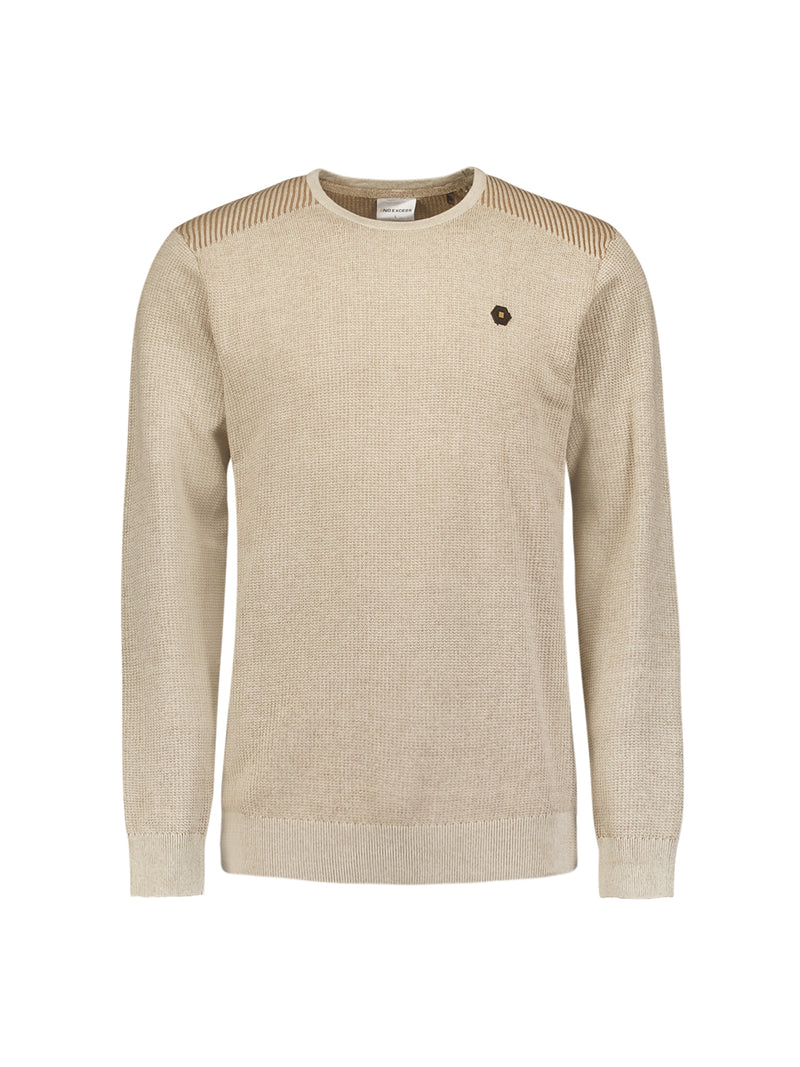 Round Neck Pullover with Refined Two-Tone Jacquard | Cement