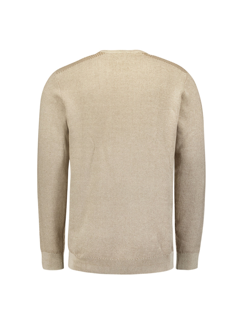 Round Neck Pullover with Refined Two-Tone Jacquard | Cement