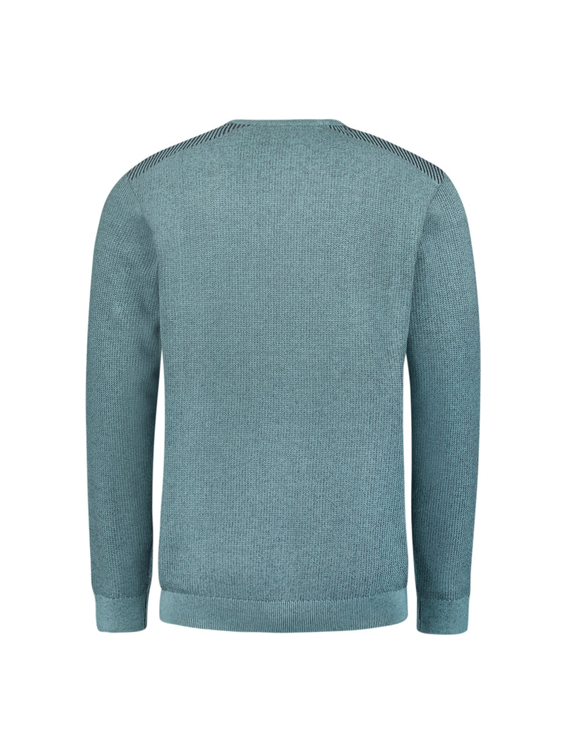 Round Neck Pullover with Refined Two-Tone Jacquard | Cloud