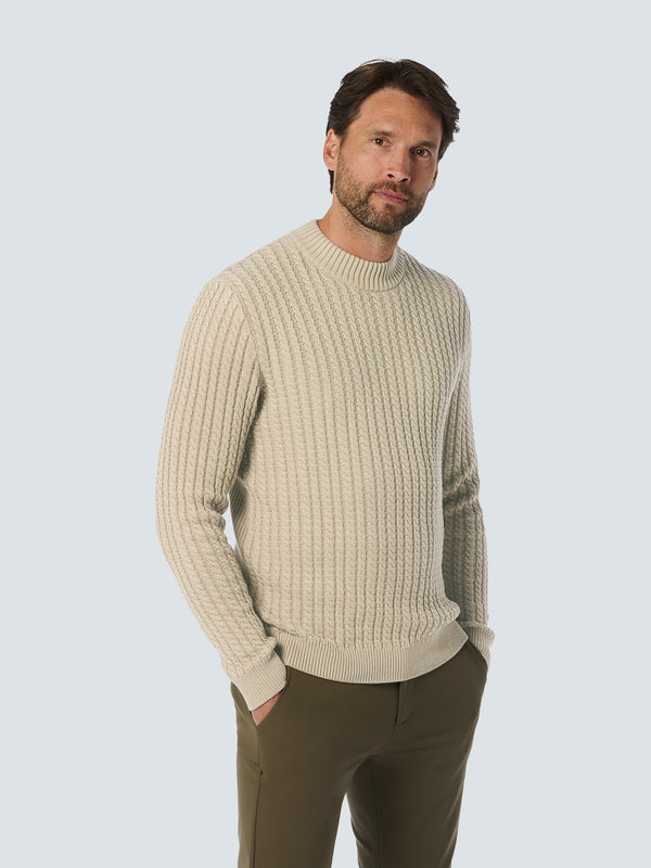 Round Neck Pullover with Cable Jacquard: Luxury and Style for Every Occasion | Cement