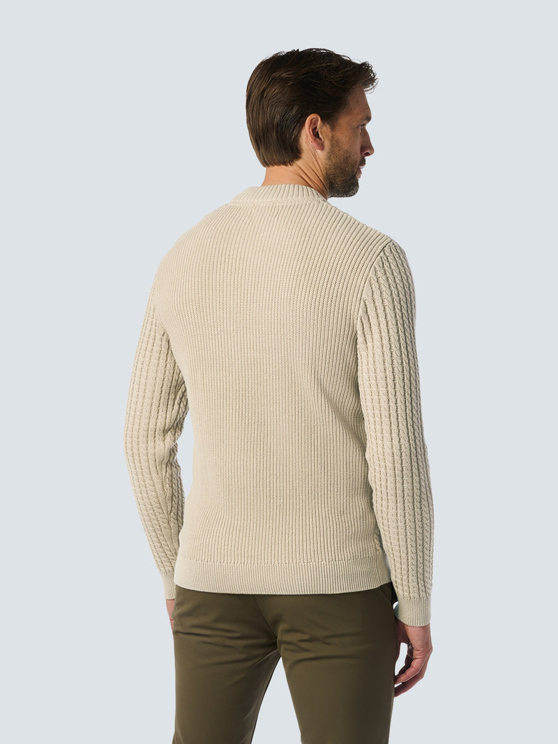 Round Neck Pullover with Cable Jacquard: Luxury and Style for Every Occasion | Cement