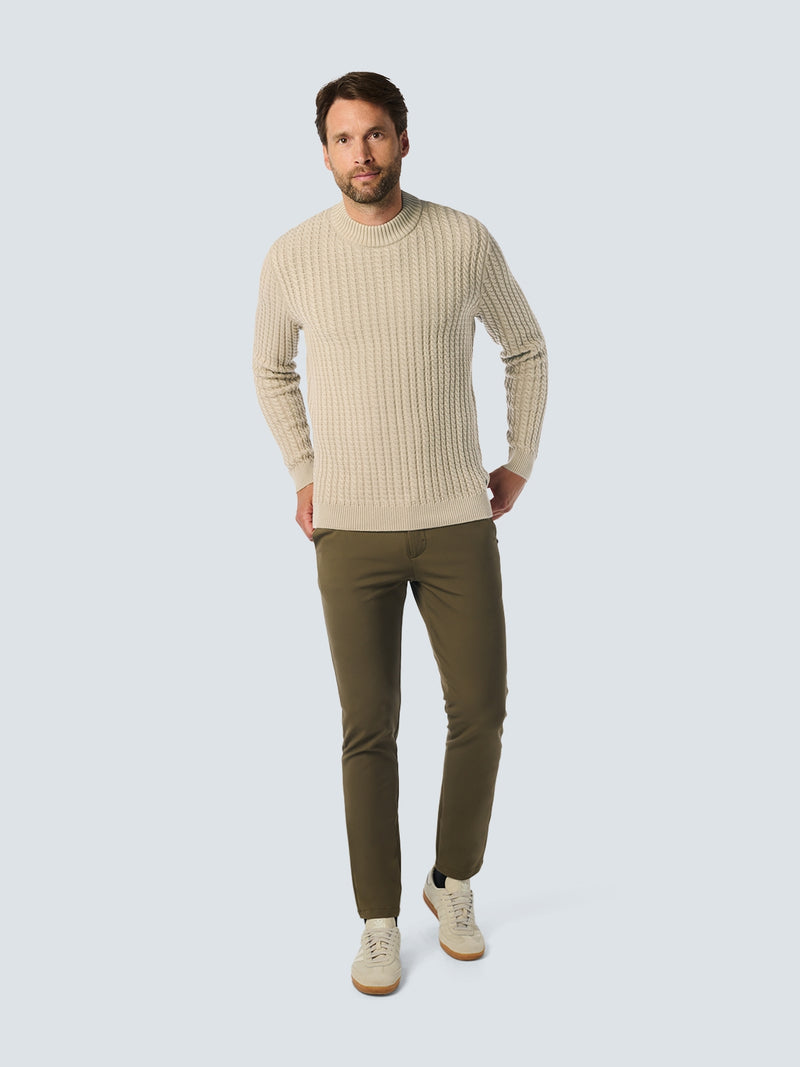 Round Neck Pullover with Cable Jacquard: Luxury and Style for Every Occasion | Cement