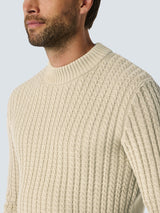 Round Neck Pullover with Cable Jacquard: Luxury and Style for Every Occasion | Cement