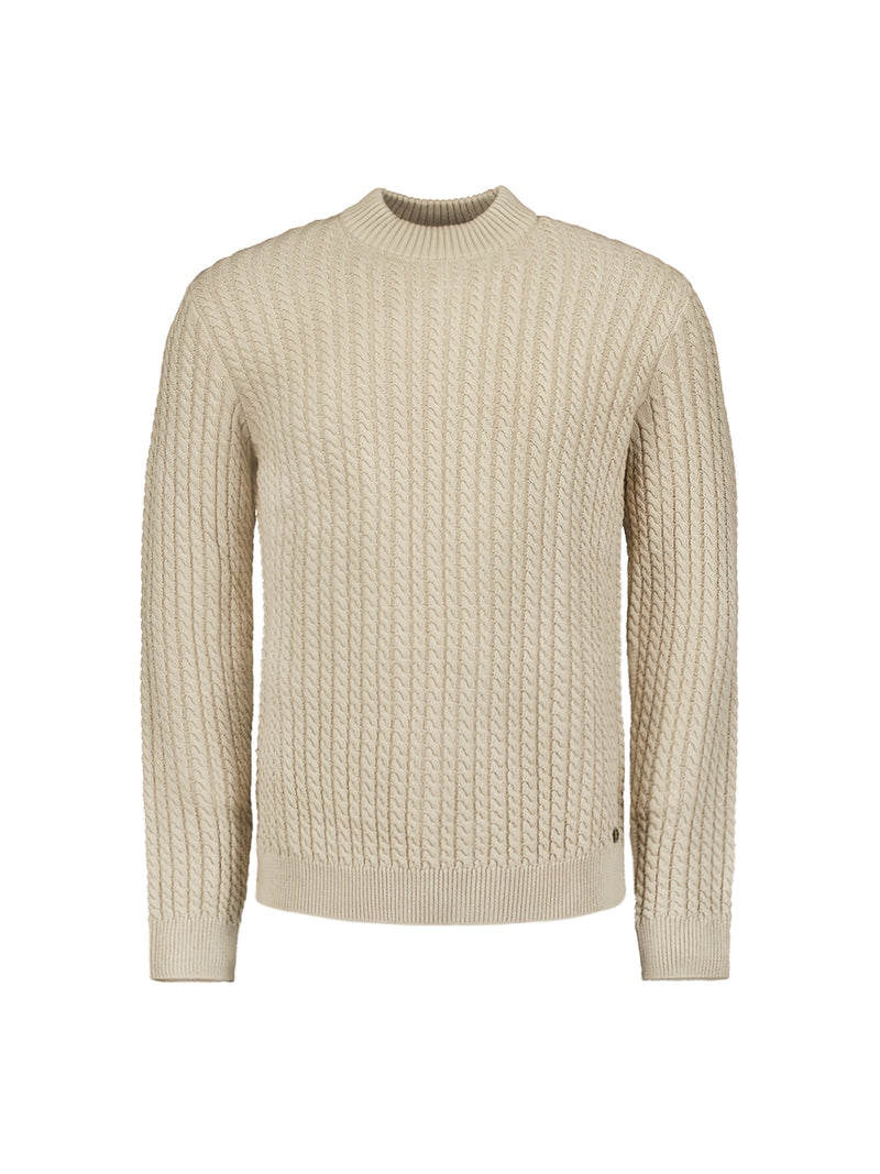 Round Neck Pullover with Cable Jacquard: Luxury and Style for Every Occasion | Cement