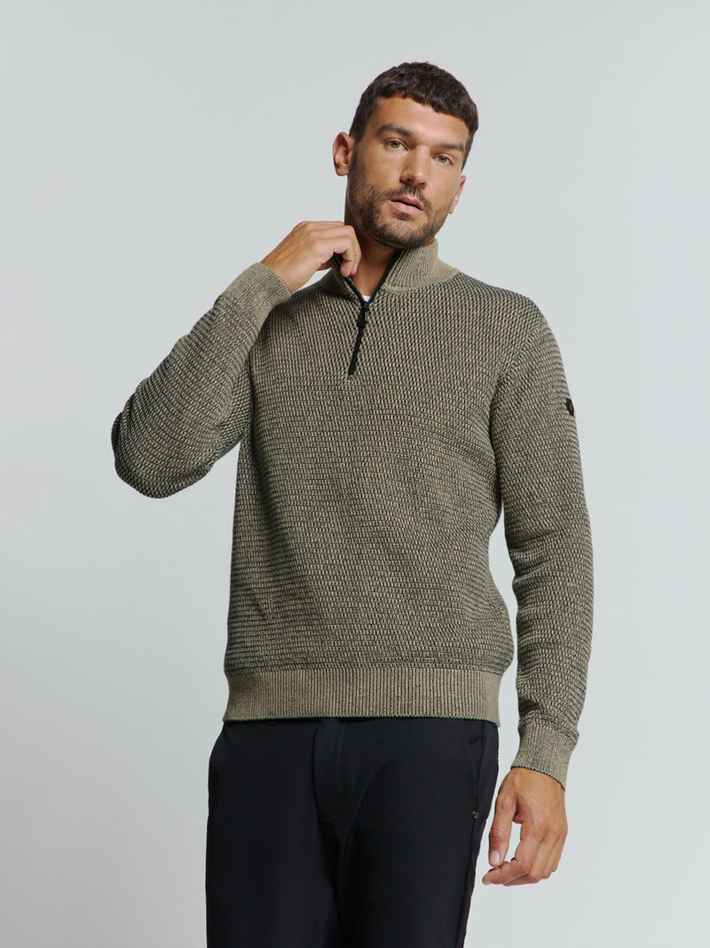 Half-Zip Knit in Two-Tone Mélange: Stylish Warmth and Versatility | Stone