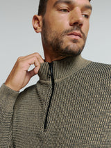 Half-Zip Knit in Two-Tone Mélange: Stylish Warmth and Versatility | Stone