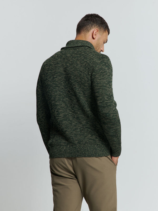 Half-Zip Sweater with High Collar in Three-Tone Ribbed Design: Modern Elegance and Comfort | Dark Green