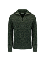 Half-Zip Sweater with High Collar in Three-Tone Ribbed Design: Modern Elegance and Comfort | Dark Green