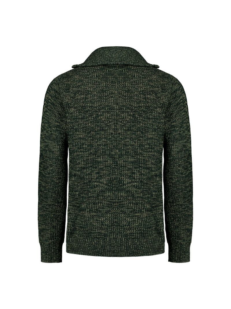 Half-Zip Sweater with High Collar in Three-Tone Ribbed Design: Modern Elegance and Comfort | Dark Green