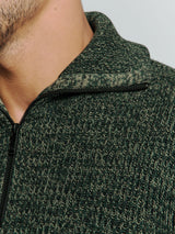 Half-Zip Sweater with High Collar in Three-Tone Ribbed Design: Modern Elegance and Comfort | Dark Green