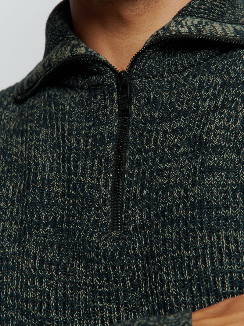 Half-Zip Sweater with High Collar in Three-Tone Ribbed Design: Modern Elegance and Comfort | Night