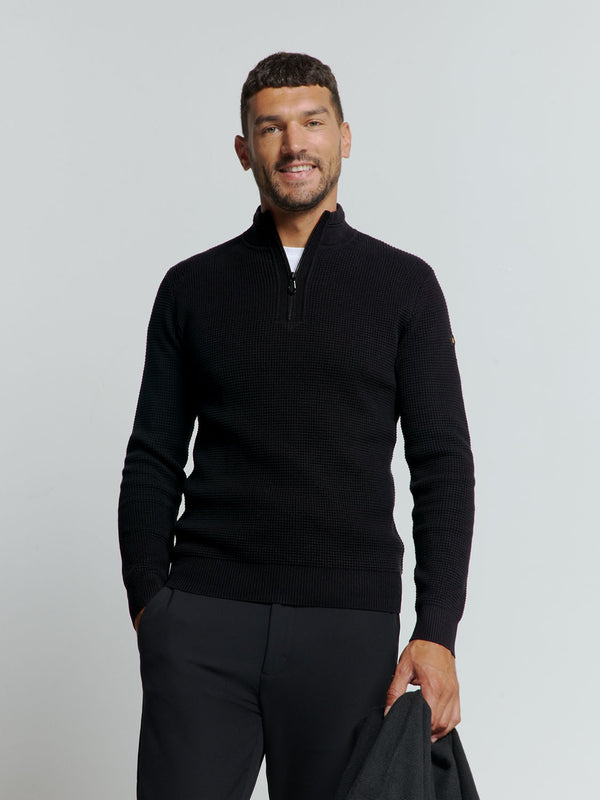 Luxury Half-Zip Sweater with Solid Jacquard: Elegant and Comfortable | Black