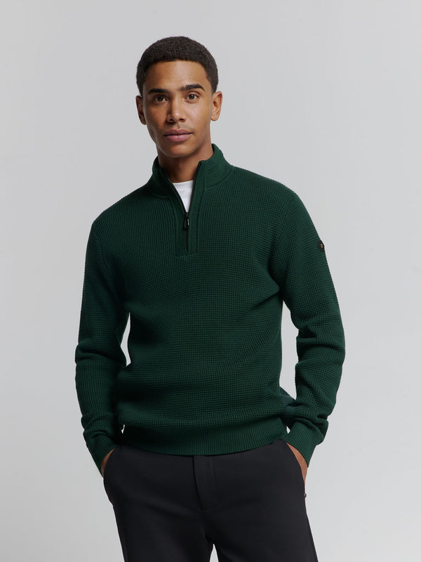 Luxury Half-Zip Sweater with Solid Jacquard: Elegant and Comfortable | Dark Green