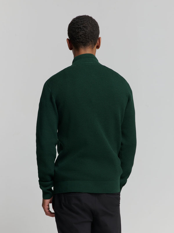 Luxury Half-Zip Sweater with Solid Jacquard: Elegant and Comfortable | Dark Green