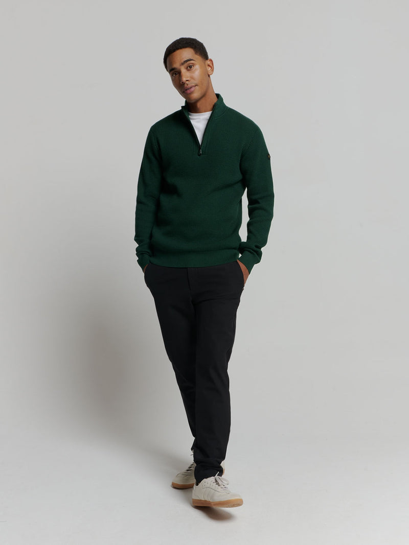 Luxury Half-Zip Sweater with Solid Jacquard: Elegant and Comfortable | Dark Green