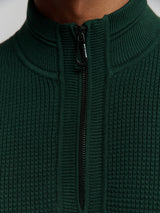 Luxury Half-Zip Sweater with Solid Jacquard: Elegant and Comfortable | Dark Green