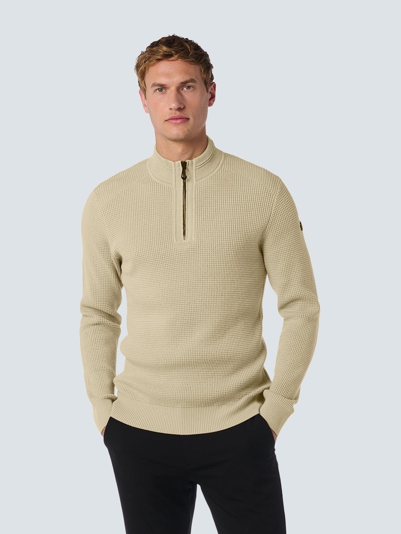 Luxury Half-Zip Sweater with Solid Jacquard: Elegant and Comfortable | Cement