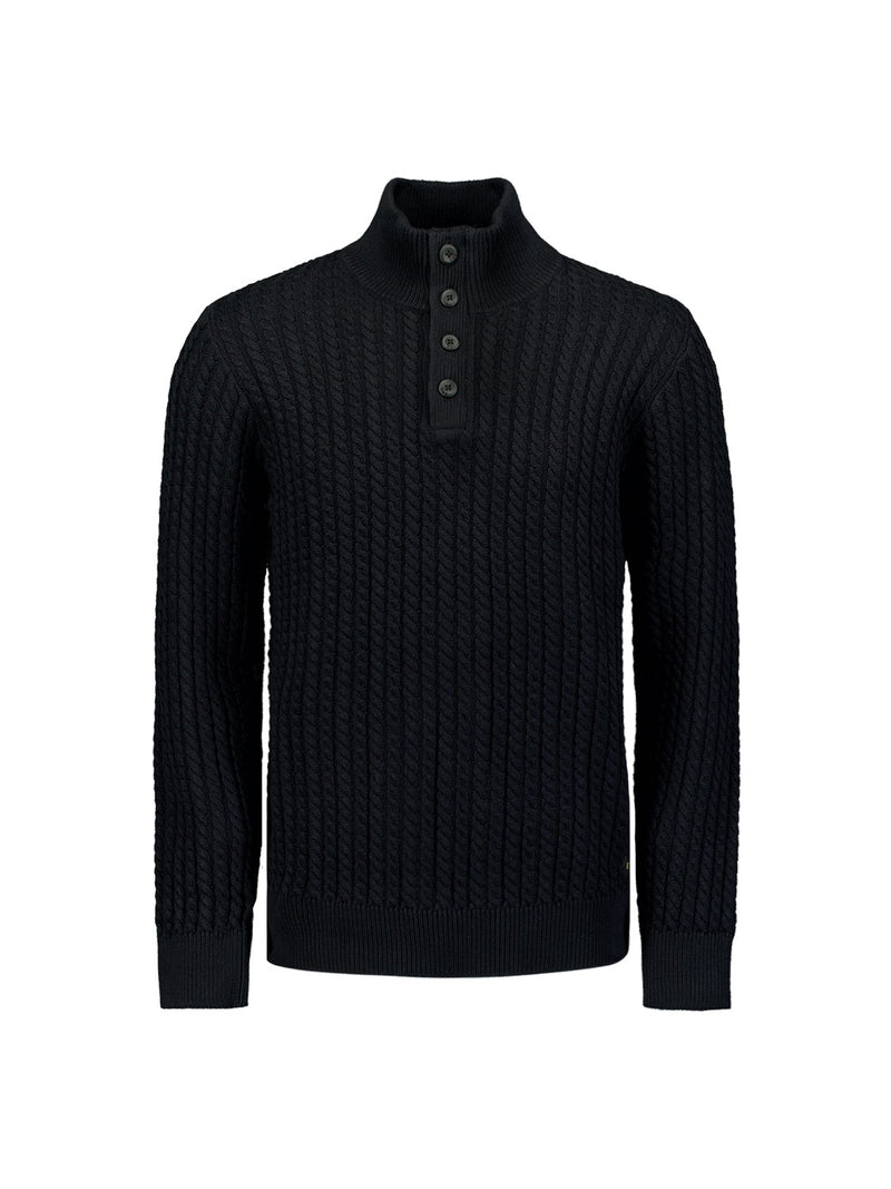 Half-Zip Knit with Buttons in Solid Jacquard: Classic Elegance and Comfort | Black