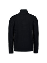 Half-Zip Knit with Buttons in Solid Jacquard: Classic Elegance and Comfort | Black