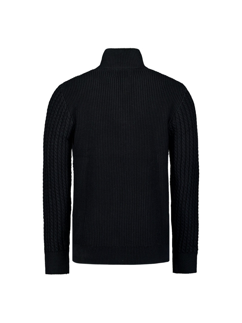 Half-Zip Knit with Buttons in Solid Jacquard: Classic Elegance and Comfort | Black