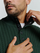 Half-Zip Knit with Buttons in Solid Jacquard: Classic Elegance and Comfort | Dark Green