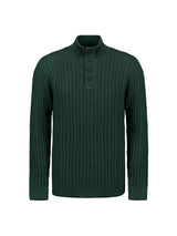 Half-Zip Knit with Buttons in Solid Jacquard: Classic Elegance and Comfort | Dark Green