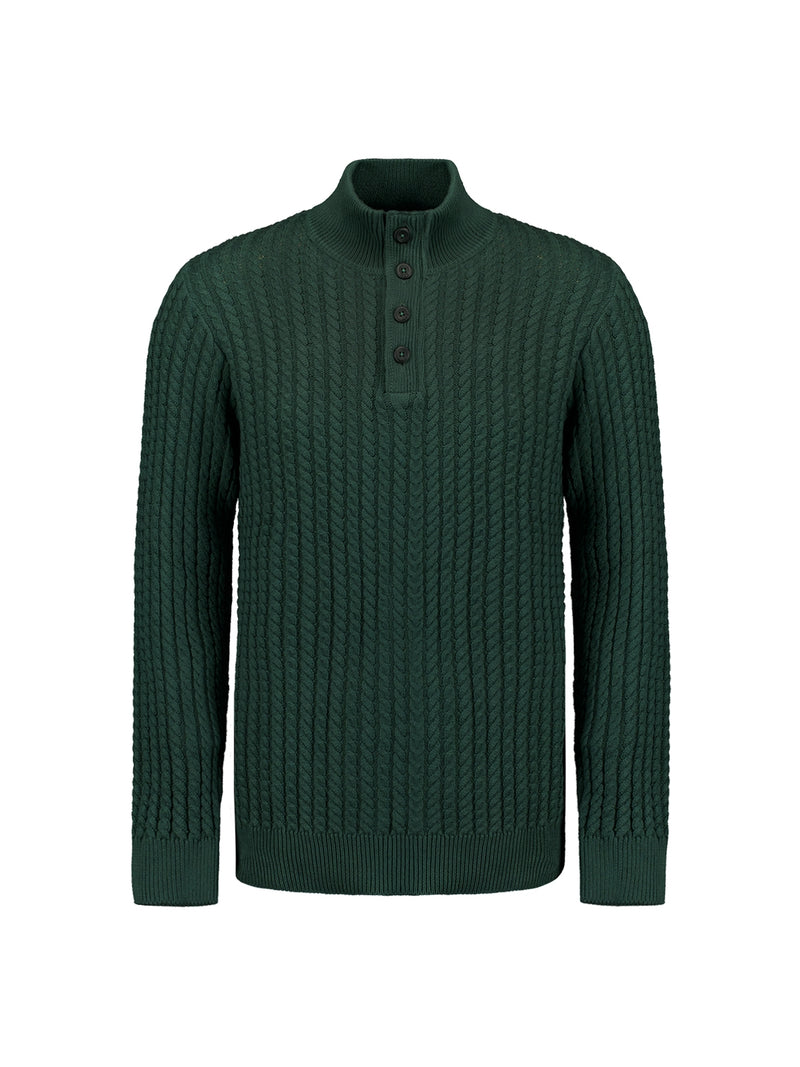 Half-Zip Knit with Buttons in Solid Jacquard: Classic Elegance and Comfort | Dark Green