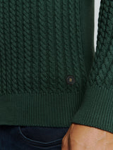 Half-Zip Knit with Buttons in Solid Jacquard: Classic Elegance and Comfort | Dark Green