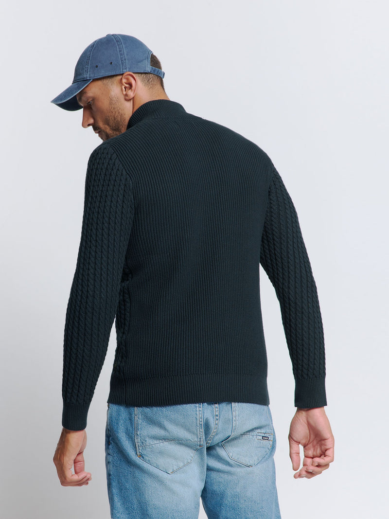 Half-Zip Knit with Buttons in Solid Jacquard: Classic Elegance and Comfort | Night