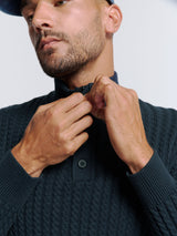 Half-Zip Knit with Buttons in Solid Jacquard: Classic Elegance and Comfort | Night