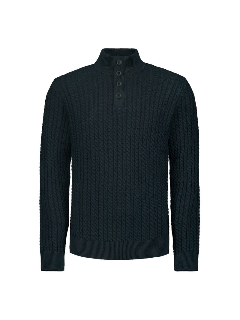 Half-Zip Knit with Buttons in Solid Jacquard: Classic Elegance and Comfort | Night