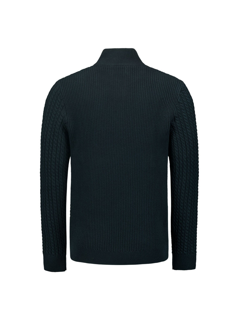 Half-Zip Knit with Buttons in Solid Jacquard: Classic Elegance and Comfort | Night