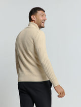 Half-Zip Knit with Buttons in Solid Jacquard: Classic Elegance and Comfort | Cement