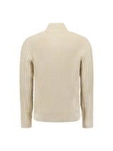 Half-Zip Knit with Buttons in Solid Jacquard: Classic Elegance and Comfort | Cement