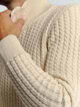 Half-Zip Knit with Buttons in Solid Jacquard: Classic Elegance and Comfort | Cement