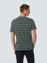 T-shirt with Round Neck and Multicolor Stripes | Dark Green