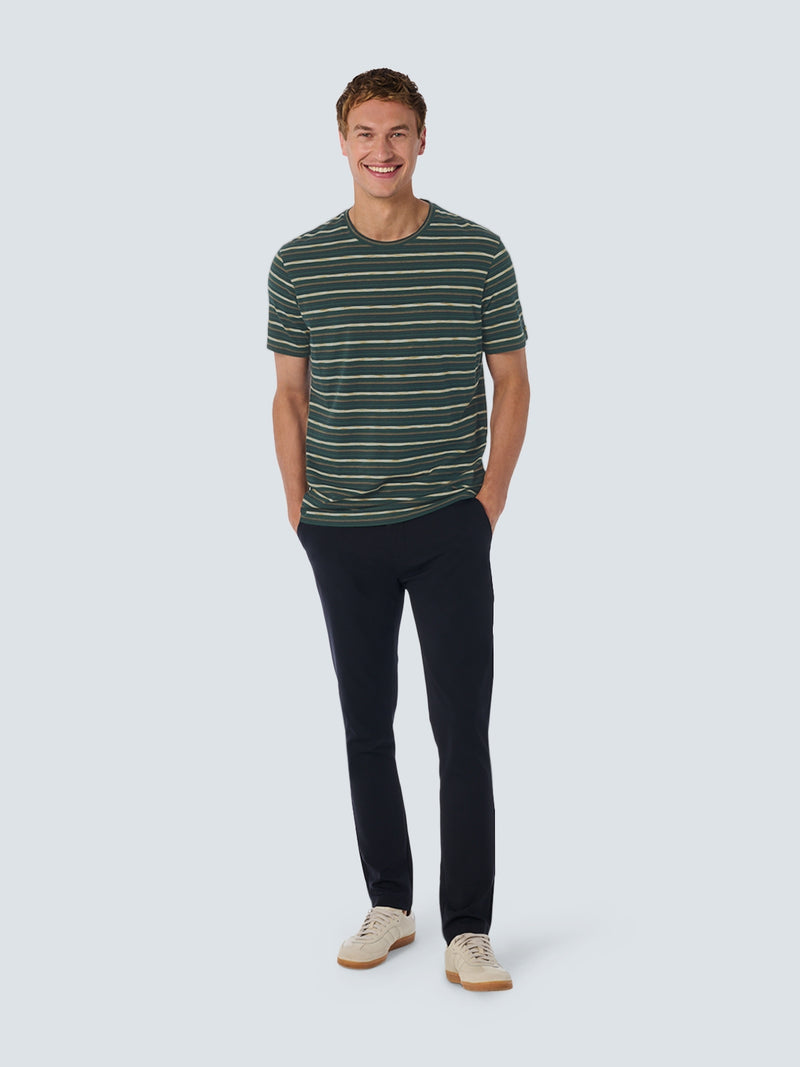 T-shirt with Round Neck and Multicolor Stripes | Dark Green