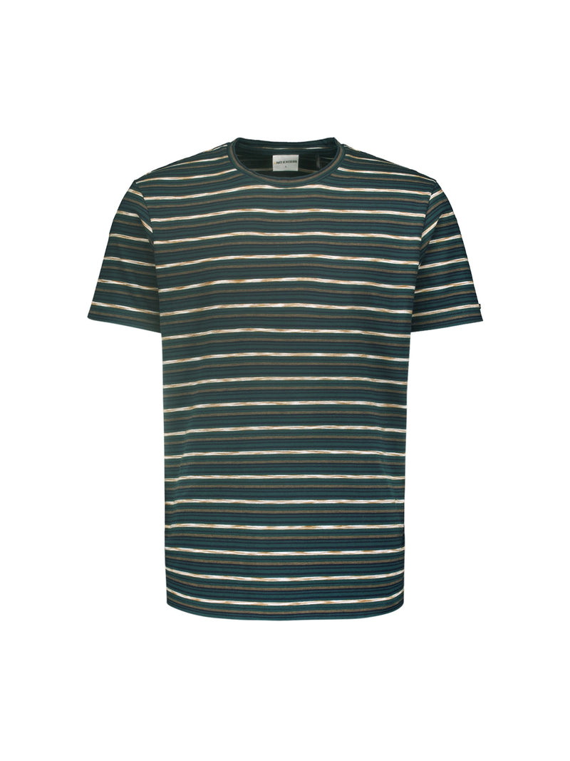 T-shirt with Round Neck and Multicolor Stripes | Dark Green