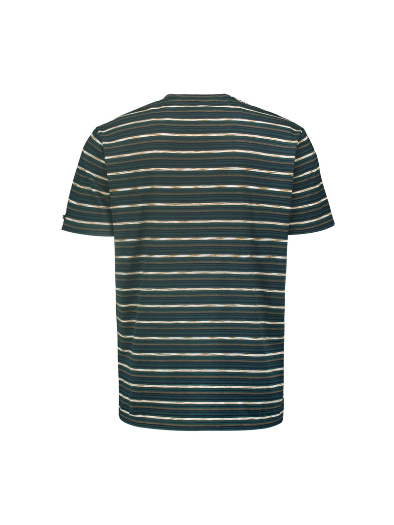 T-shirt with Round Neck and Multicolor Stripes | Dark Green