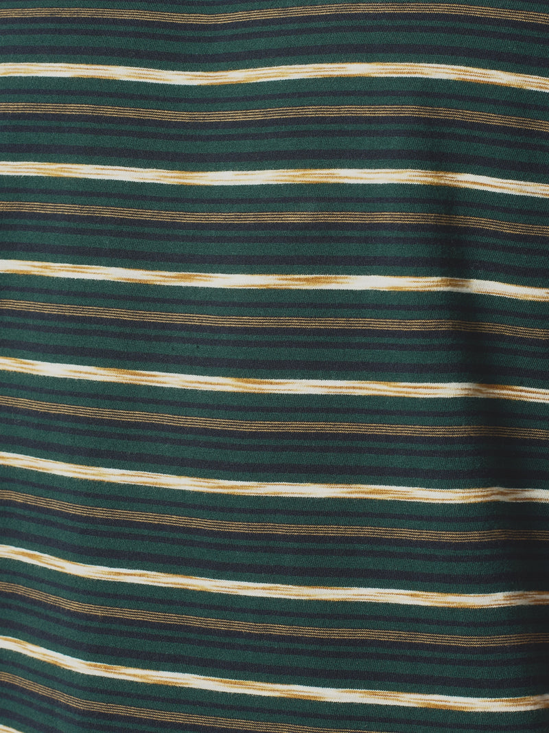 T-shirt with Round Neck and Multicolor Stripes | Dark Green