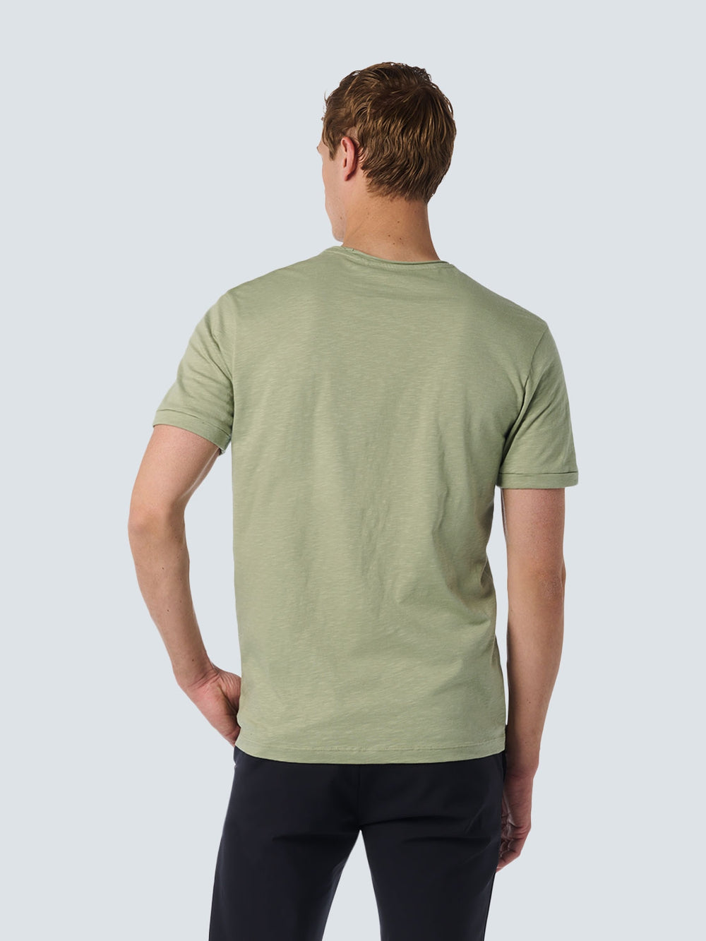 Round Neck T-Shirt with Rolled Sleeve Cuffs and Subtle Logo