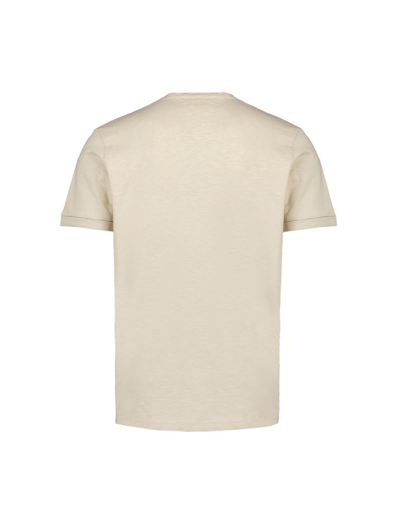 Round Neck T-Shirt with Rolled Sleeve Cuffs and Subtle Logo Print | Cement