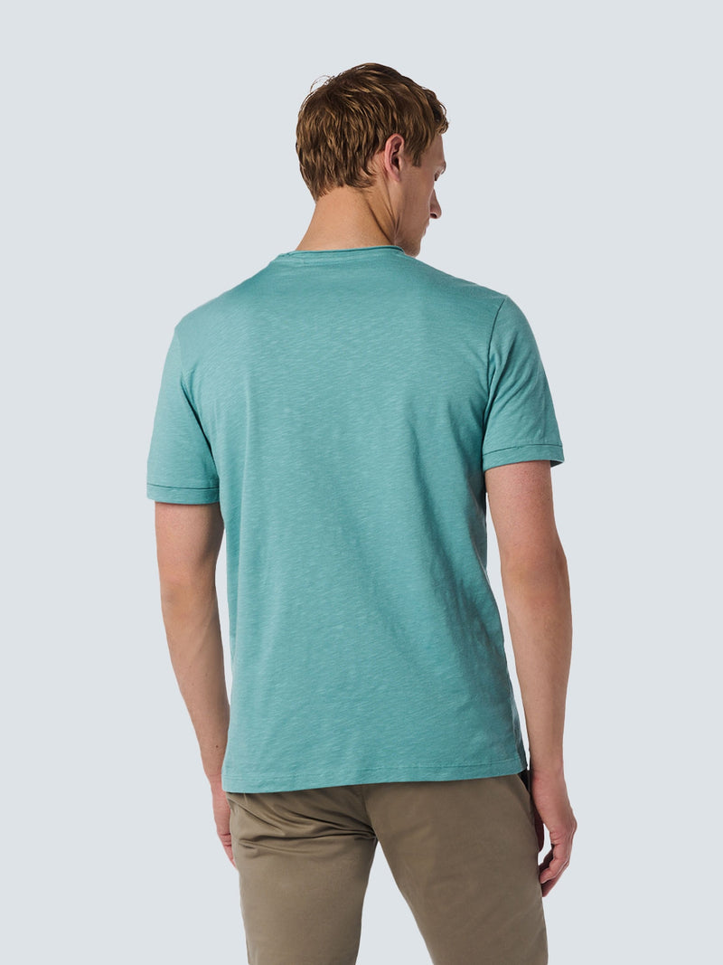 Round Neck T-Shirt with Rolled Sleeve Cuffs and Subtle Logo Print | Cloud