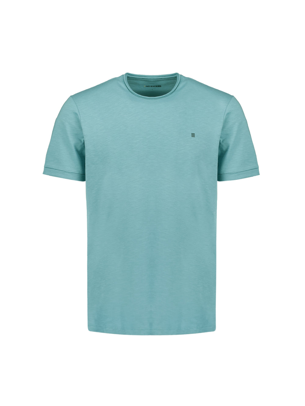 Round Neck T-Shirt with Rolled Sleeve Cuffs and Subtle Logo
