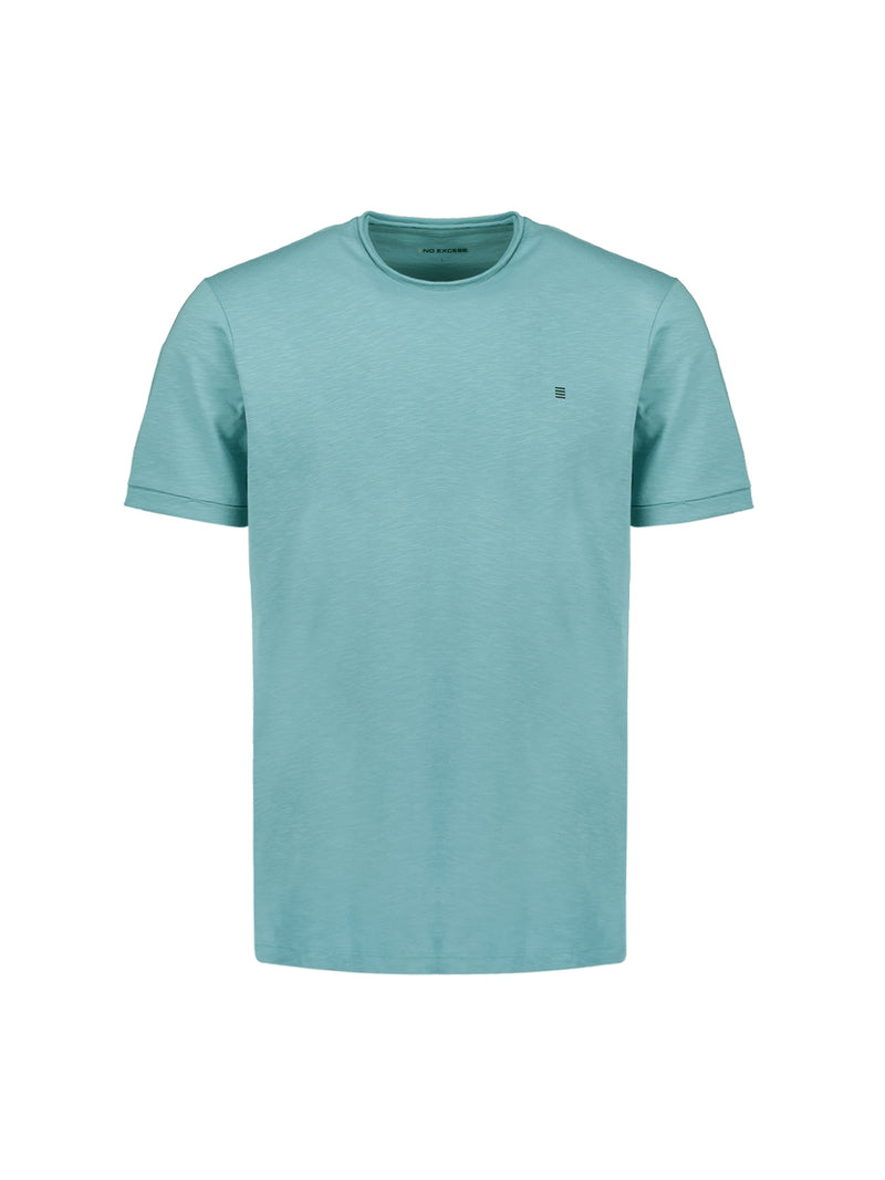 Round Neck T-Shirt with Rolled Sleeve Cuffs and Subtle Logo Print | Cloud