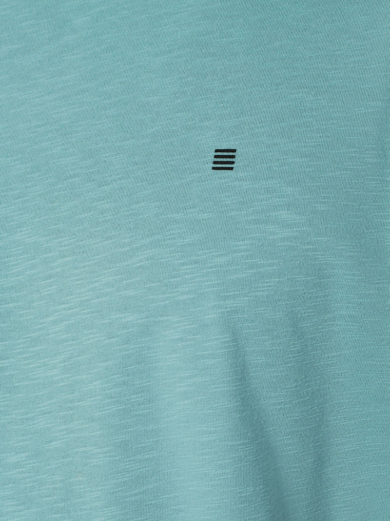 Round Neck T-Shirt with Rolled Sleeve Cuffs and Subtle Logo Print | Cloud