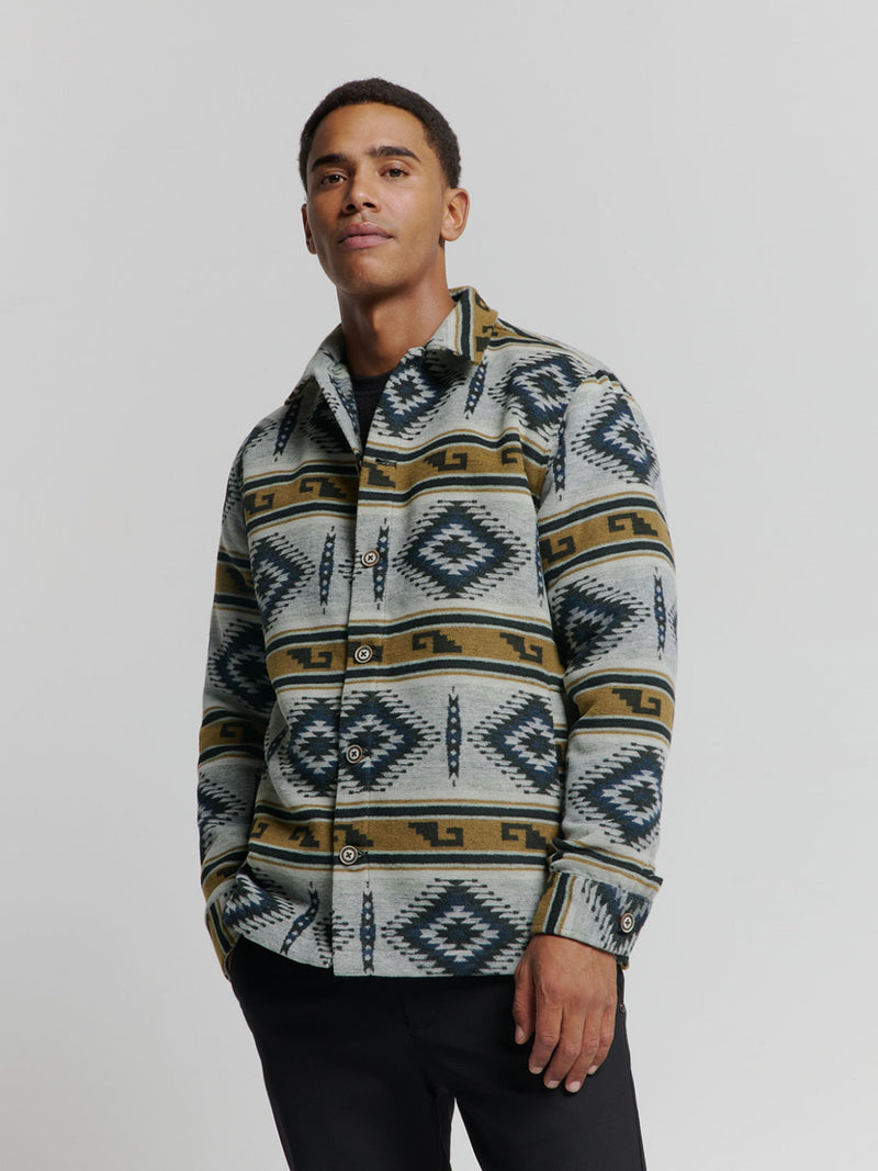 Aztec Pattern Overshirt with Button Closure: Modern Design and Comfort | Cement