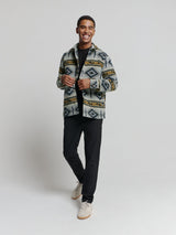 Aztec Pattern Overshirt with Button Closure: Modern Design and Comfort | Cement